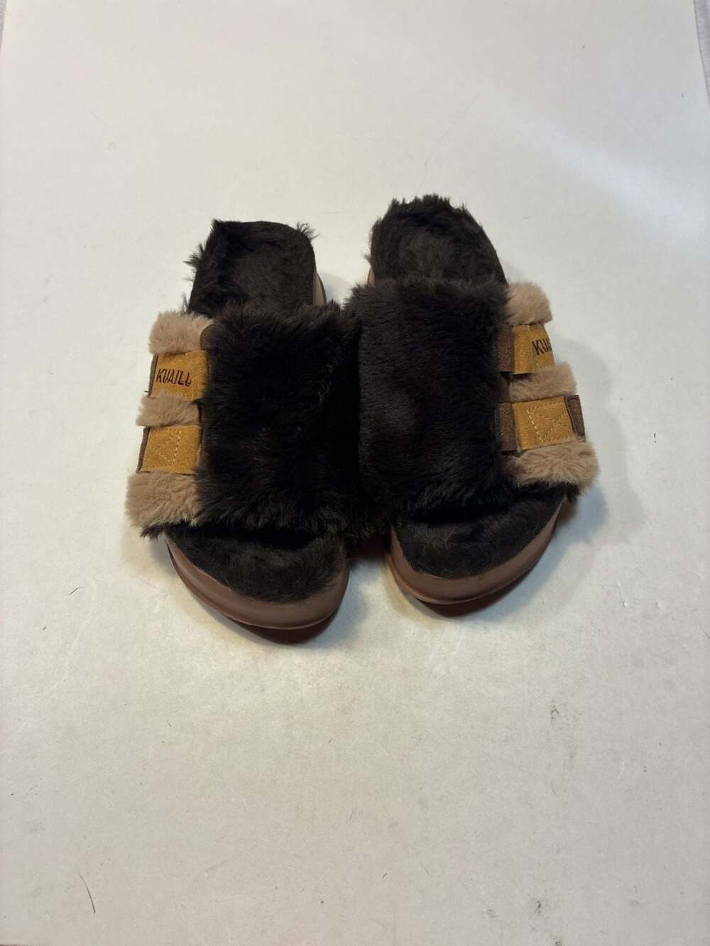 Kuailu Women's Platform Fuzzy Faux Fur Open-Toe Sandals